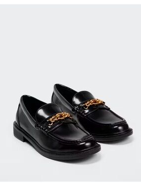 Mango Black Loafers with Gold Chain